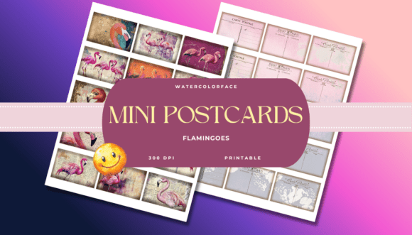 Download Pink and Purple Flamingo Mini Postcards - Premium Resources