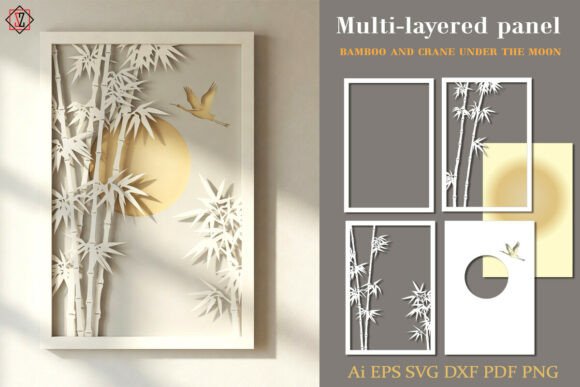 Download "Bamboo &amp; Crane Moon" 3D Paper Cut Art - Premium Bundle